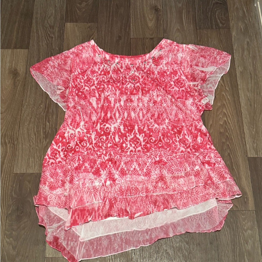 Women’s Pink and White XL Polyester Blouse
